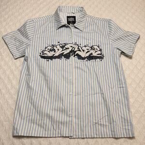 Empyre Motive Striped Blue Short Sleeve Shirt Size M